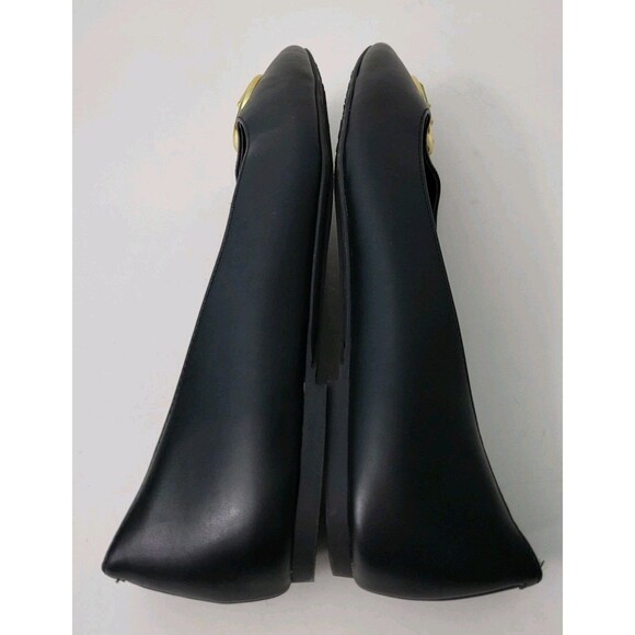 MICHAEL KORS Shoes Womens 9 Black Ballet Flats MK Gold Logo Medallion Slip On - Picture 8 of 9